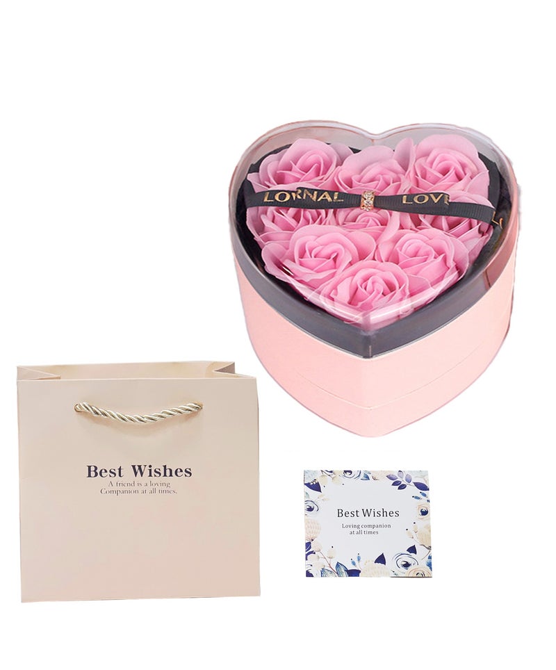 المنزل الذكي هوم سمارت علبة مجوهرات القلب الأبدي - باقة ورد مع 9 قطع صابون، طقم هدايا فاخر 2 في 1 للزوجة، الصديقة، الأم، والأخوات، مثالي لعيد الحب، ذكرى الزواج، أعياد الميلاد، وعيد الفطر. - Image 1